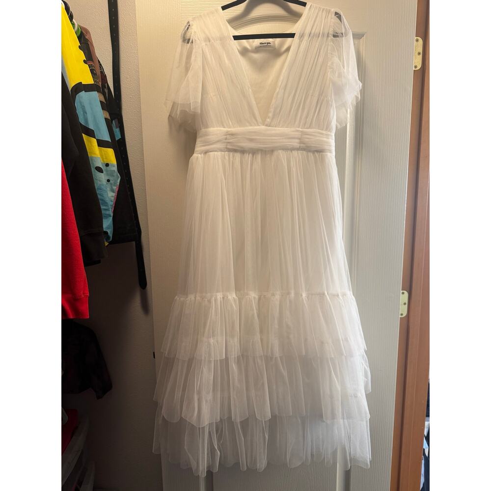 Showpo. White Tulle Tiered Midi Dress Size 10